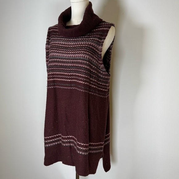The Limited Striped Maroon Cowl Neck Sweater Vest Wool Blend Women’s Size XL - Picture 2 of 13